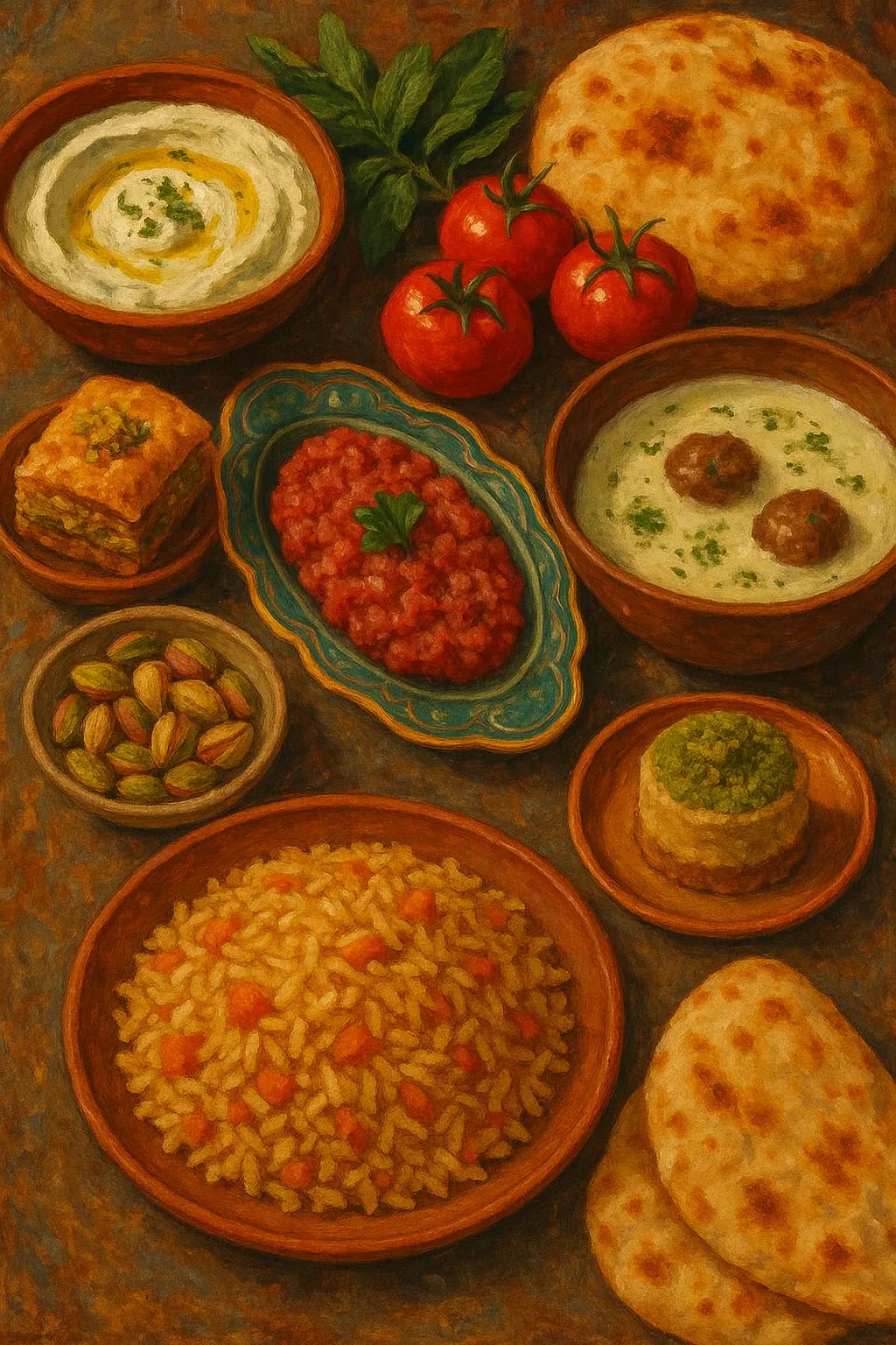 Colorful spread of homemade dishes
